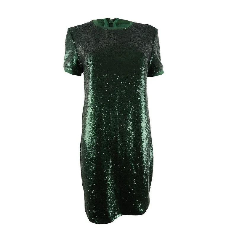 Lauren by Ralph Lauren Women's Sequin T-Shirt Dress (4, Hunter) Modern Sequin Dress