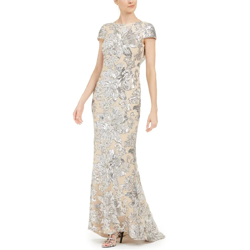 Calvin Klein Womens Sequin Gown Dress, Beige, 6 Sequin Mini Dress