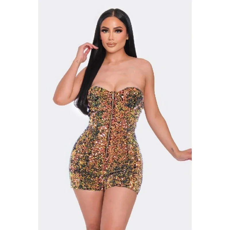 Multi Sequins Tube Top Romper Bodycon Sequin Dress