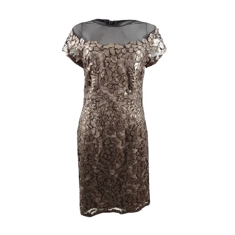 Tahari ASL Women's Sequin Lace Illusion Dress Elegant Sequin Gown