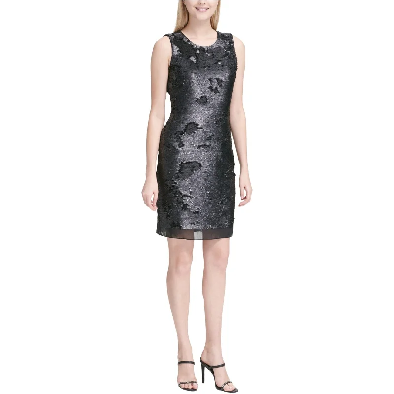 Calvin Klein Womens Sequin Shift Sheath Dress, Black, 6 Sequin Cocktail Dress