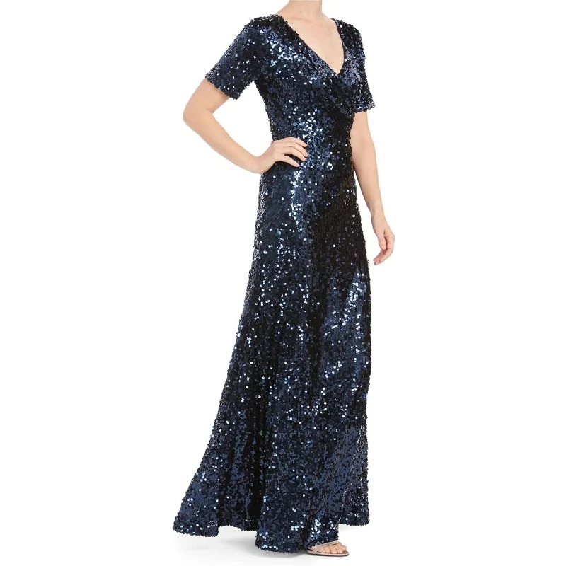 Calvin Klein Womens Sequin Surplice Gown Dress, Blue, 8 Vintage Sequin Dress