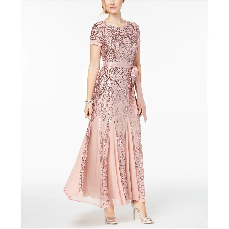 R & M Richards Womens Sequin-Embellished Gown Dress, Pink, 6 Sequin Dress Long