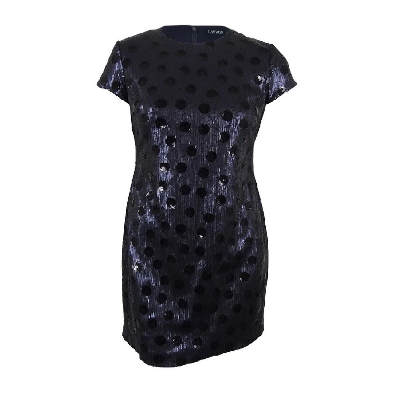 Lauren Ralph Lauren Women's Polka Dot Sequined Dress (0, Navy/Black) Glam Sequin Dress