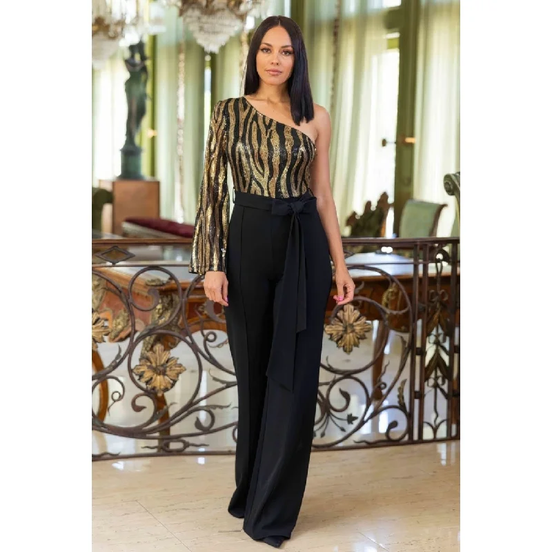 One Shoulder Zebra Sequins Jumpsuit Sequin Dress Midi