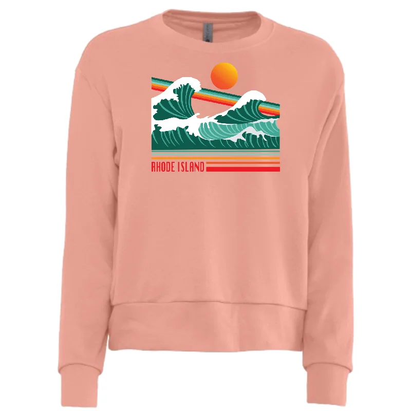 Crashing Waves Desert Pink Women’s Vintage Sueded Crewneck Sweatshirt Basic Hoodie Sweatshirt