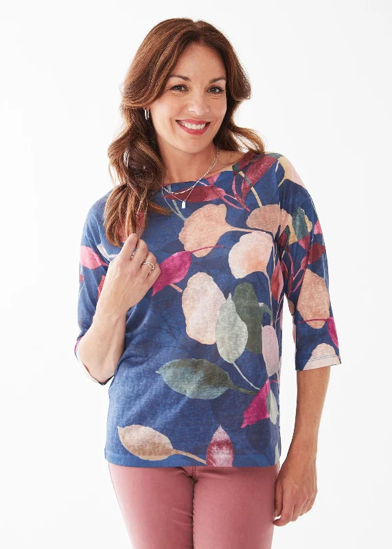 FDJ Printed 3/4 Sleeve Drop Shoulder Top