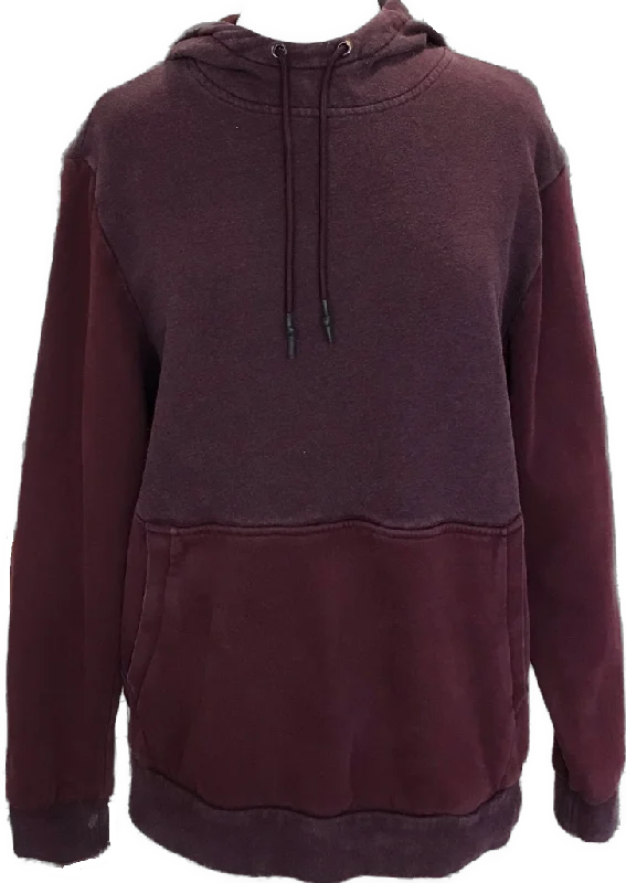 Burgundy Funnel Neck Fleece Pullover Hoodie Size M