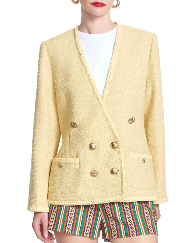 Evelyn Tweed Jacket In Bamboo Minimalist Blazer Look