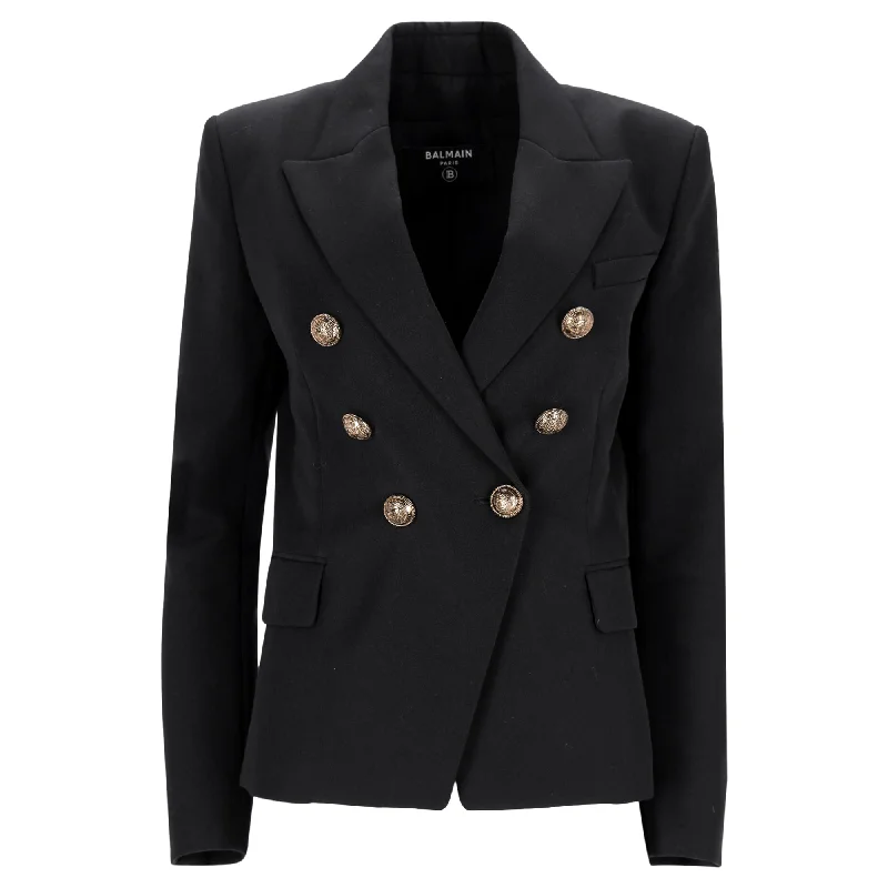 Balmain Double-Breasted Blazer in Black Wool Fitted Blazer Look