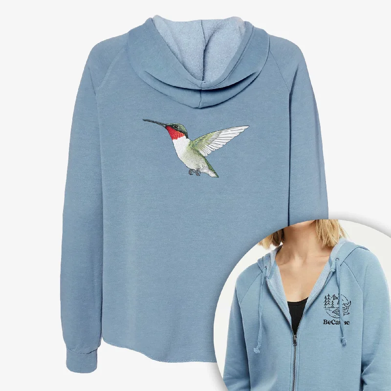 Vibrant Ruby-throated Hummingbird - Archilochus colubris - Women's Cali Wave Zip-Up Sweatshirt Cotton Hoodie Sweatshirt