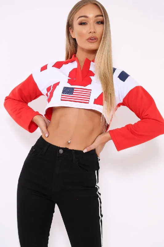 Red Cropped USA Rugby Shirt - Devani