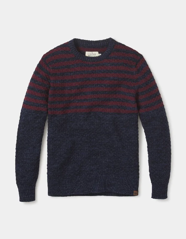 Pique Stitch Crew in Navy-Oxblood