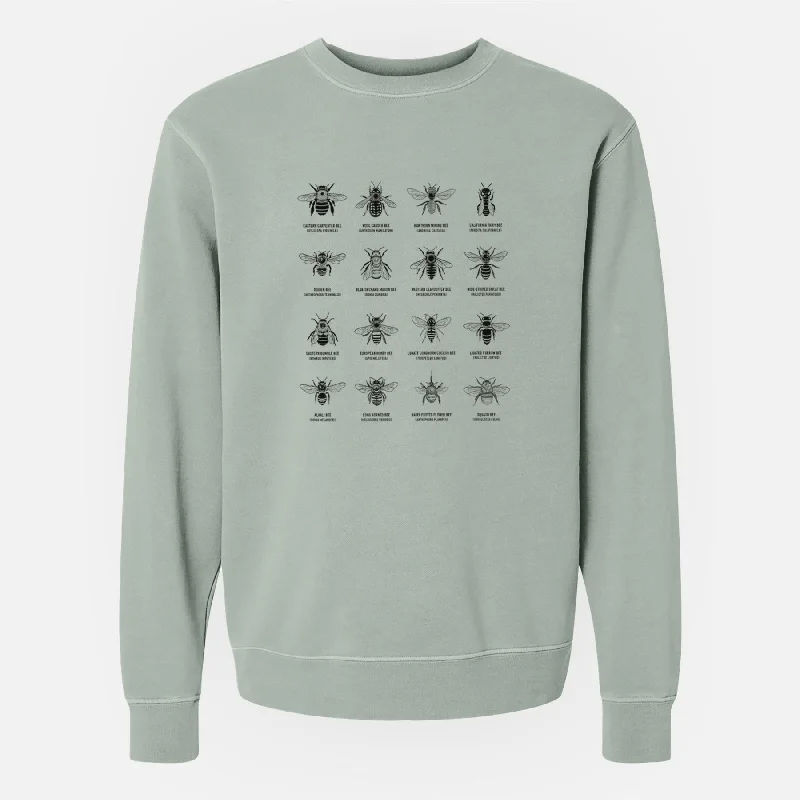 Bee Chart - Bees in North America - Unisex Pigment Dyed Crew Sweatshirt Graphic Sweatshirts Collection