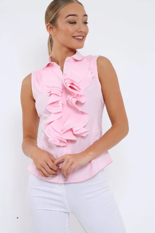 Pink Sleeveless Ruffle Shirt - Samarra