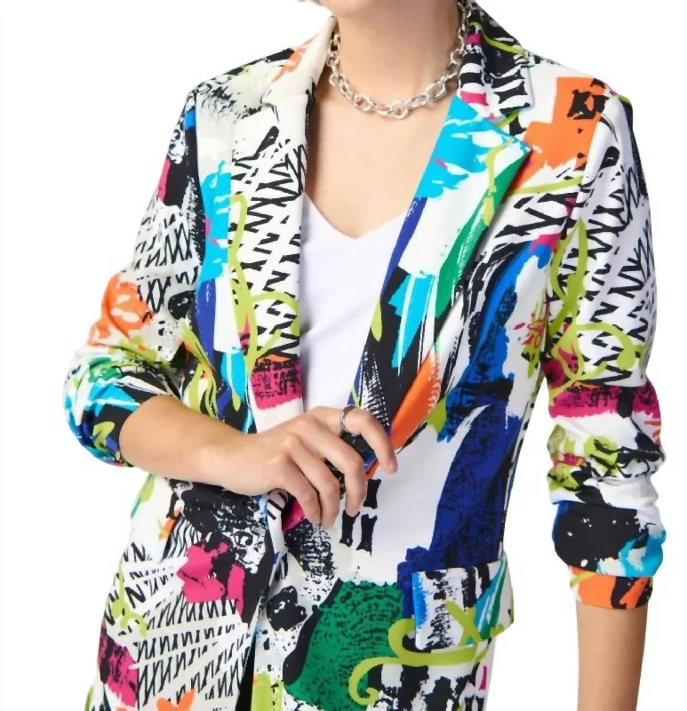 Printed Blazer In Vanilla/multi Slim Cut Blazer