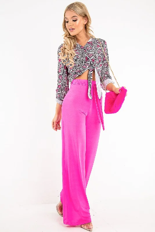 Pink White Snake Print Tie Front Shirt - Maisha