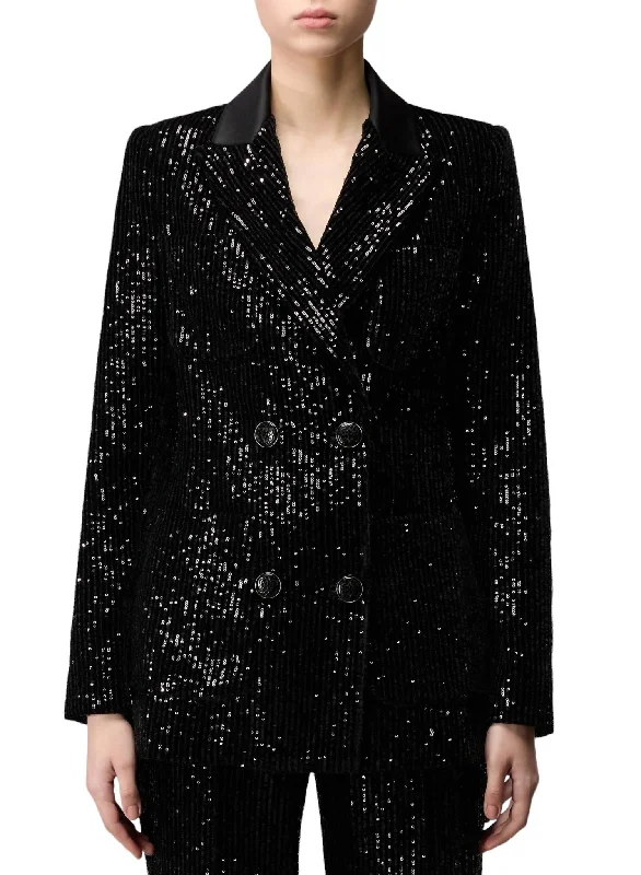 Velvet And Sequins Jacket In Black Long Sleeve Blazer