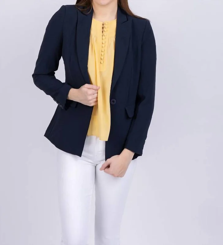 Crepe Blazer In Navy Relaxed Fit Blazer