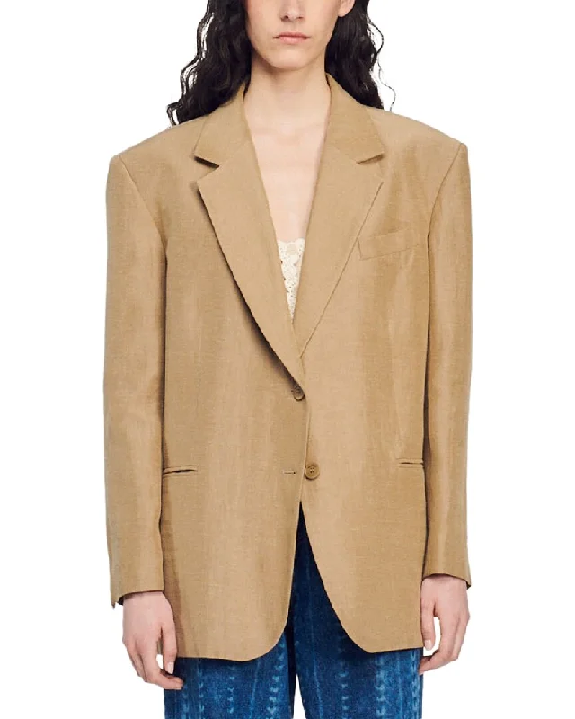 Sandro Robanne Linen-Blend Suit Blazer Professional Women’s Blazer