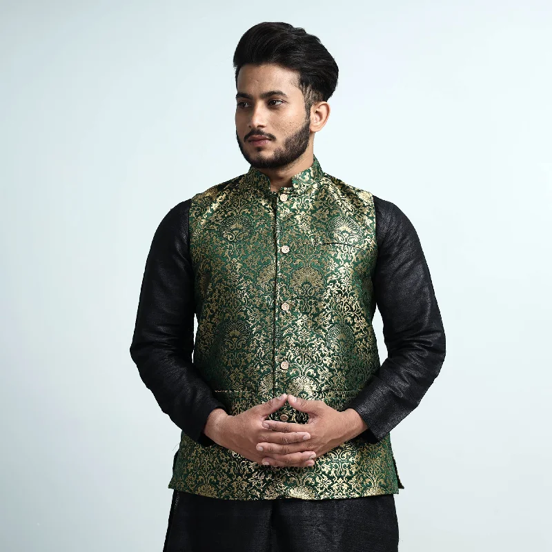 Women's H&M jacketsDark Green - Banarasi Brocade Silk Nehru Jacket Women's H&M jackets