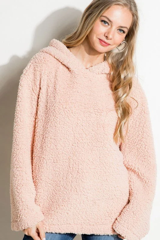 E Luna Fuzzy Faux Fur Oversized Sweatshirt Soft Hoodies for Women