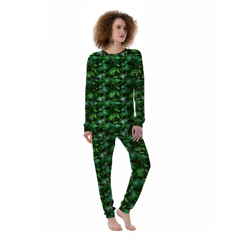 Unisex pajama setsBanana Palm Leaf Green Tropical Print Women's Pajamas Unisex pajama sets