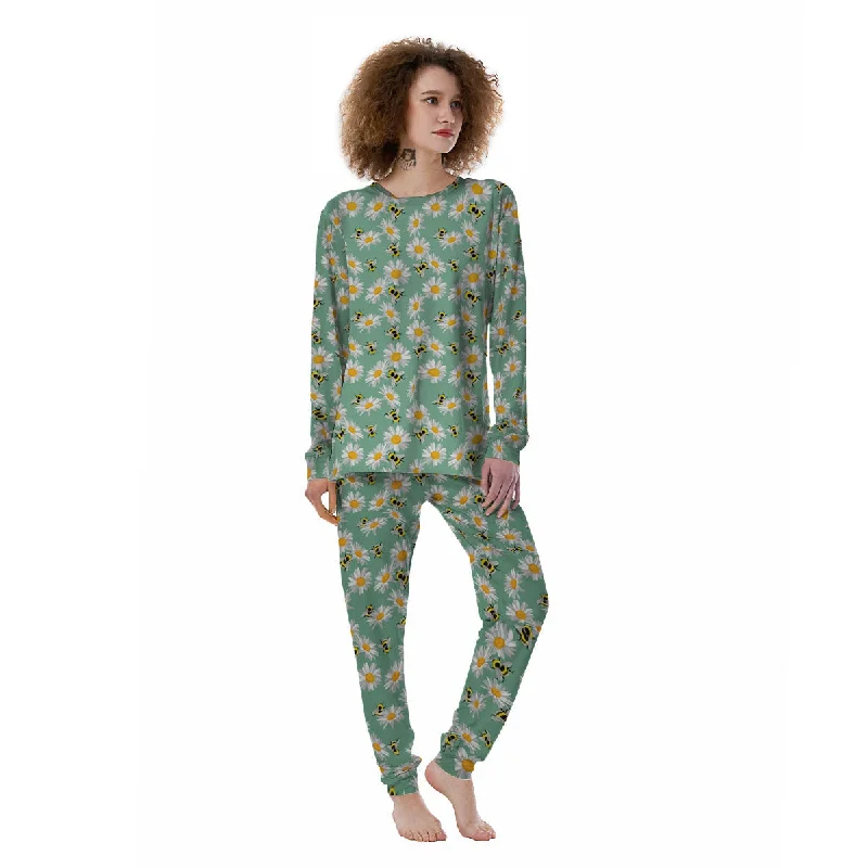 Best pajama sets for loungingBee Flower Print Pattern Women's Pajamas Best pajama sets for lounging