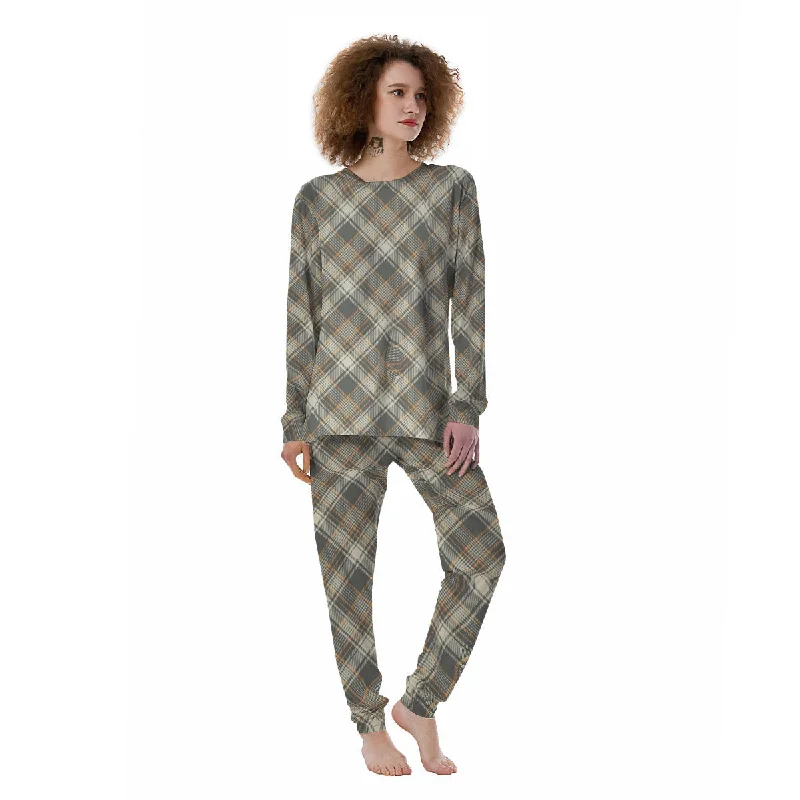 Best pajama sets for hot sleepersBeige Plaid And Grey Print Pattern Women's Pajamas Best pajama sets for hot sleepers