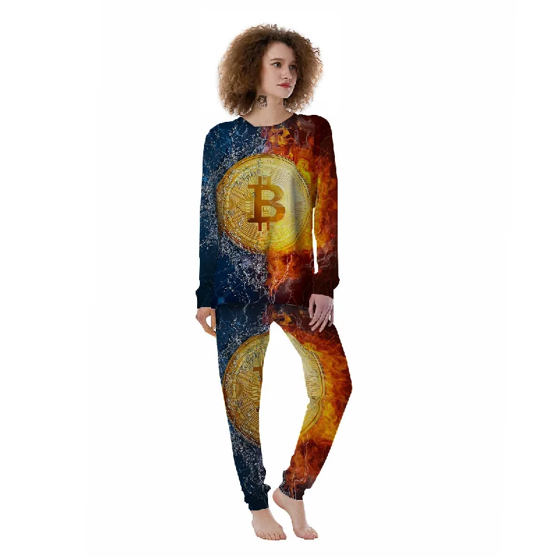 Party pajama setsBitcoin Water And Fire Print Women's Pajamas Party pajama sets