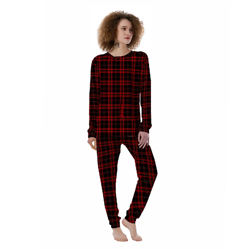 Long sleeve pajama setsBlack Green And Red Tartan Print Pattern Women's Pajamas Long sleeve pajama sets