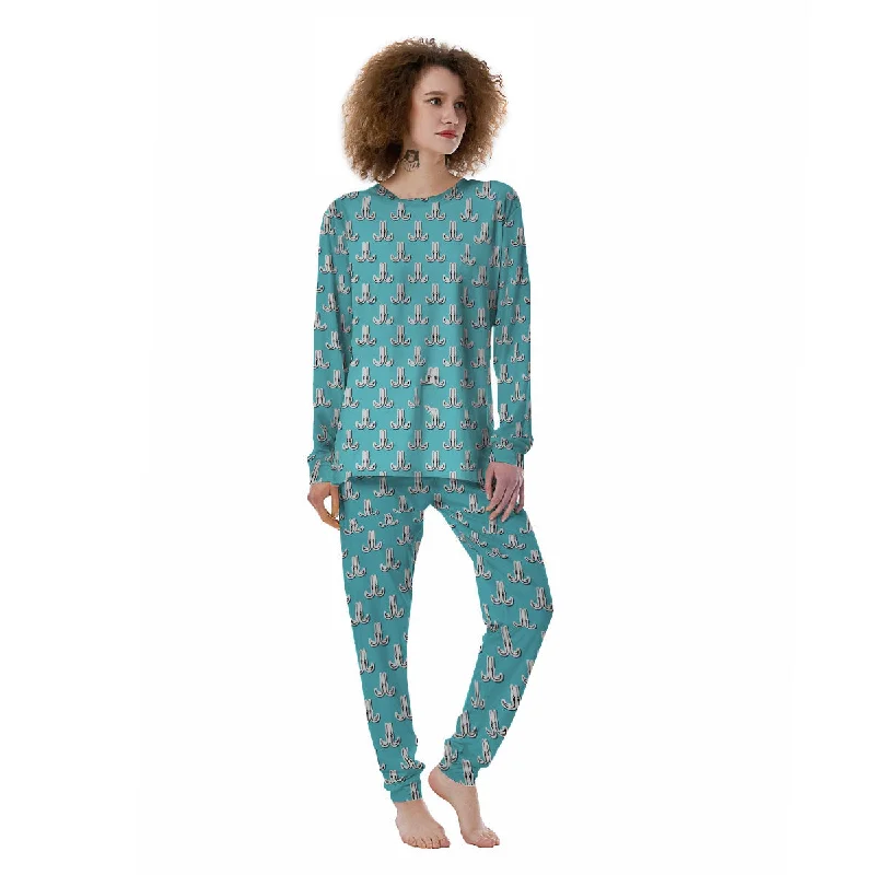 Funny graphic pajama setsBlue Fish Hook Print Pattern Women's Pajamas Funny graphic pajama sets