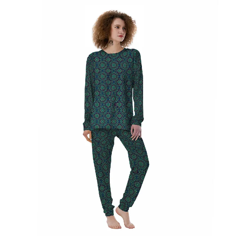 Expensive pajama setsBohemian Ethnic Teal Print Pattern Women's Pajamas Expensive pajama sets