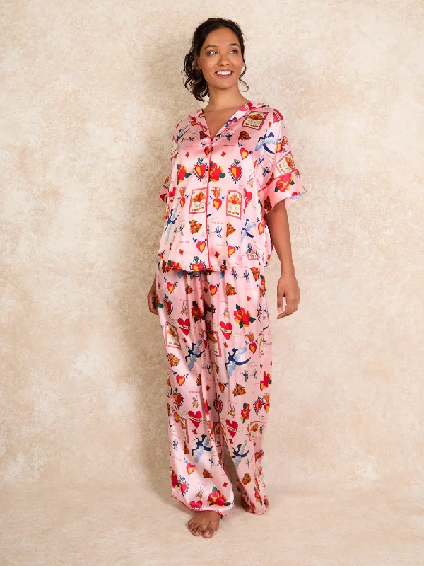 Two-piece pajama setsWomens Satin Oversize Scallop Pyjamas Mon Coeur Two-piece pajama sets