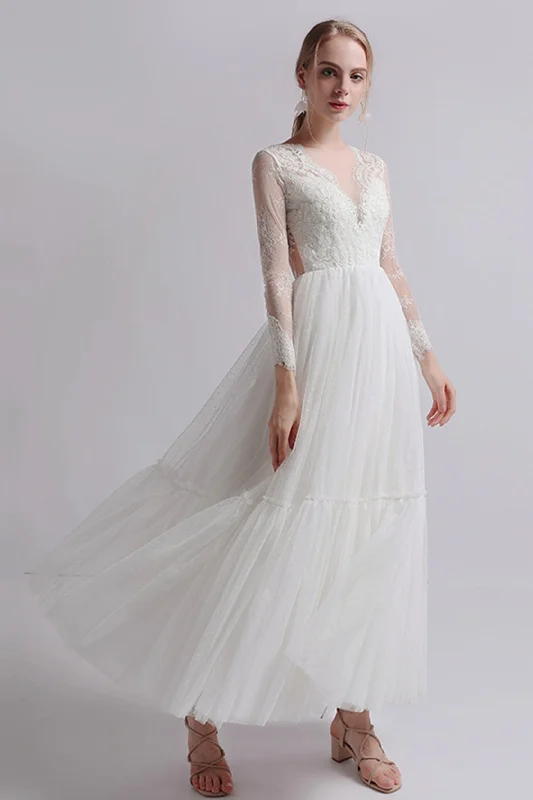 Ball gown wedding dressesA-Line Ankle Length Lace Tulle Wedding Dress CW2734 Silk Wedding Gown