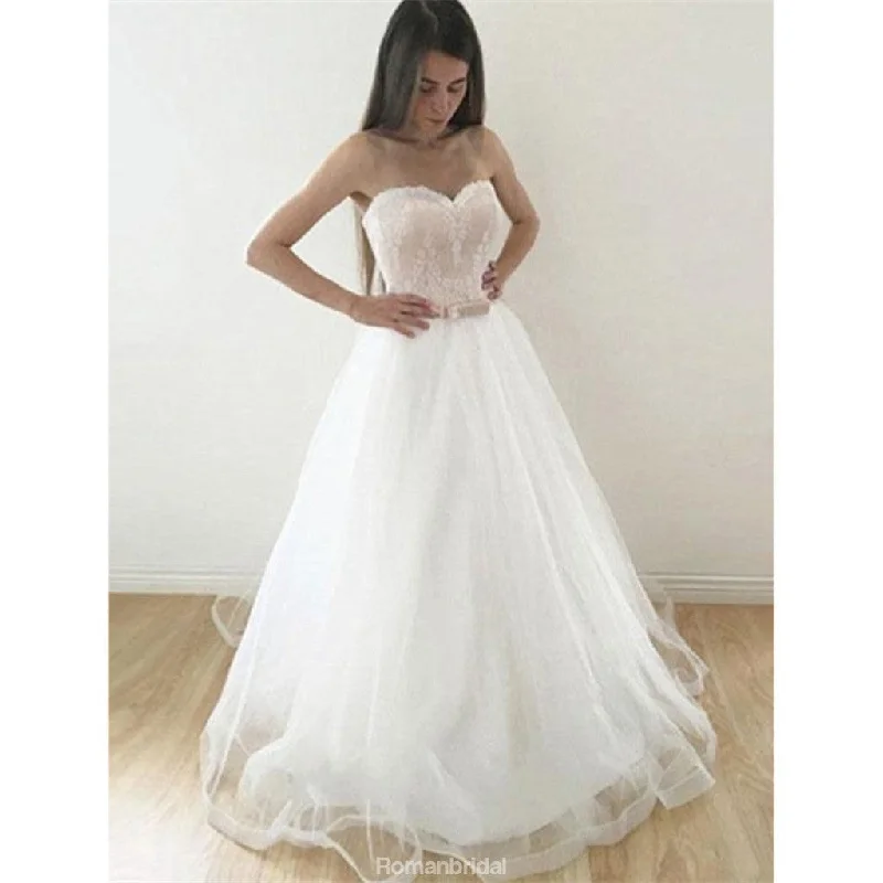 Simple wedding dressesA-line Sleeveless Sweetheart Lace Appliques Organza Wedding Dresses, WD0416 Satin Bridal Gown