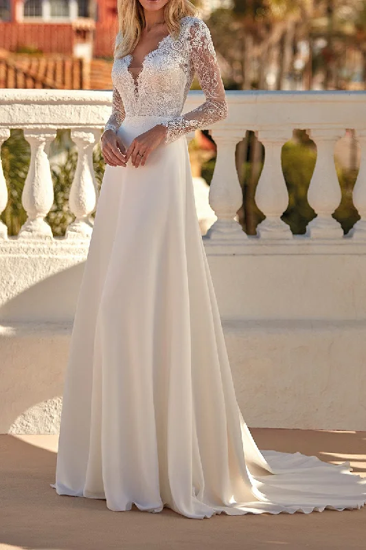 Winter wedding dressesA Line Illusion V Neck Long Sleeves Lace Wedding Dress QW2108 Sexy Wedding Dress