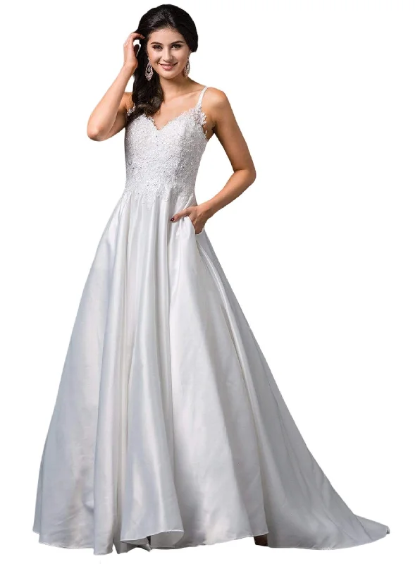 Best wedding dresses for tall bridesDancing Queen Bridal - 81 Sleeveless Embellished V-neck A-line Gown Off-shoulder Bridal Gown