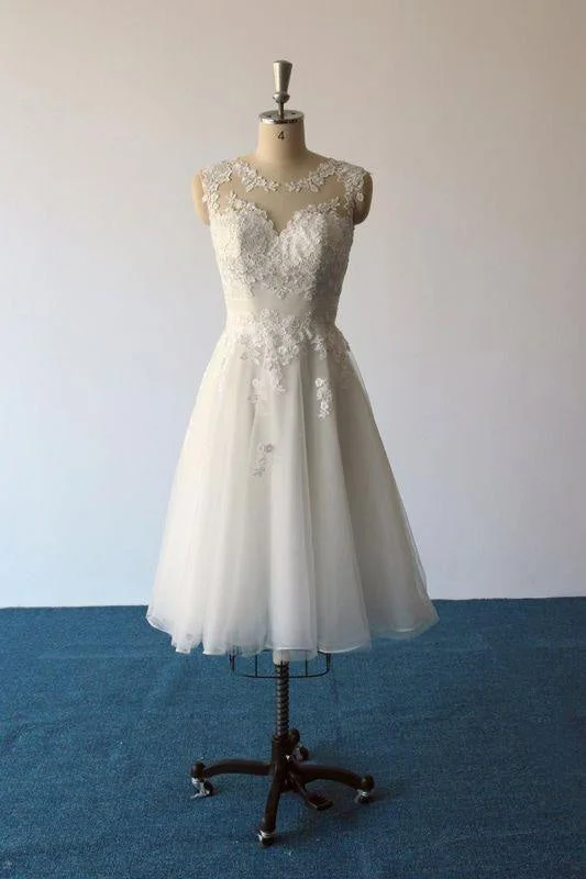 Rustic wedding dressesBridelily Illusion Lace Tulle A-Line Mini Wedding Dress Mermaid Style Gown