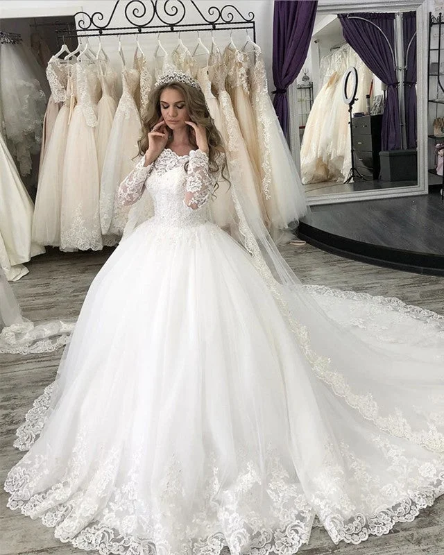 Discounted wedding dressesLace Wedding Dress Long Sleeves Off Shoulder Ball Gown Vintage Style Dress