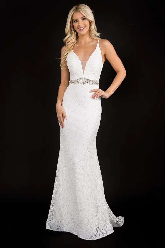 Outdoor wedding dressesNina Canacci - 2299 Plunging V Neck Lace Dress Tiered Wedding Dress