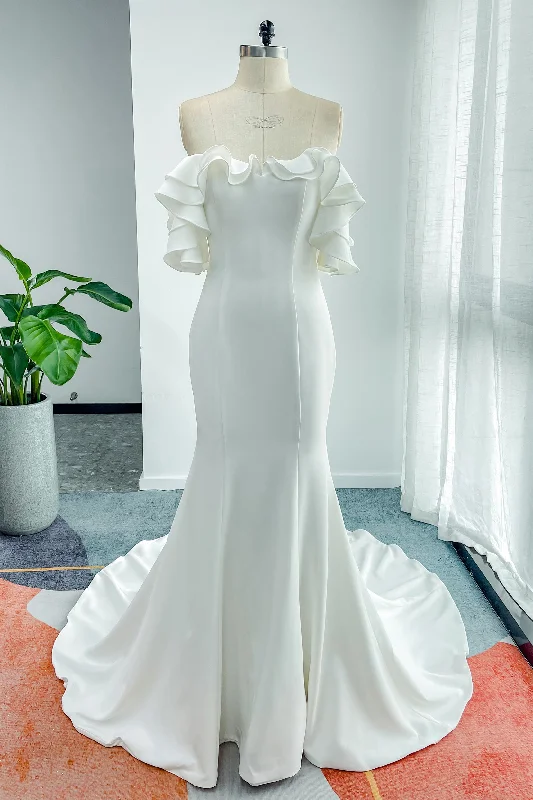 Vintage wedding dressesTrumpet-Mermaid Court Train Stretch Satin Wedding Dress CW3130 Sexy Lace Gown