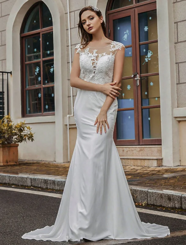 Non-traditional wedding dressesWedding Bridal Gowns Jewel Neck Sleeveless Natural Waist Buttons With Train Bridal Dresses Beautiful Bridal Gown