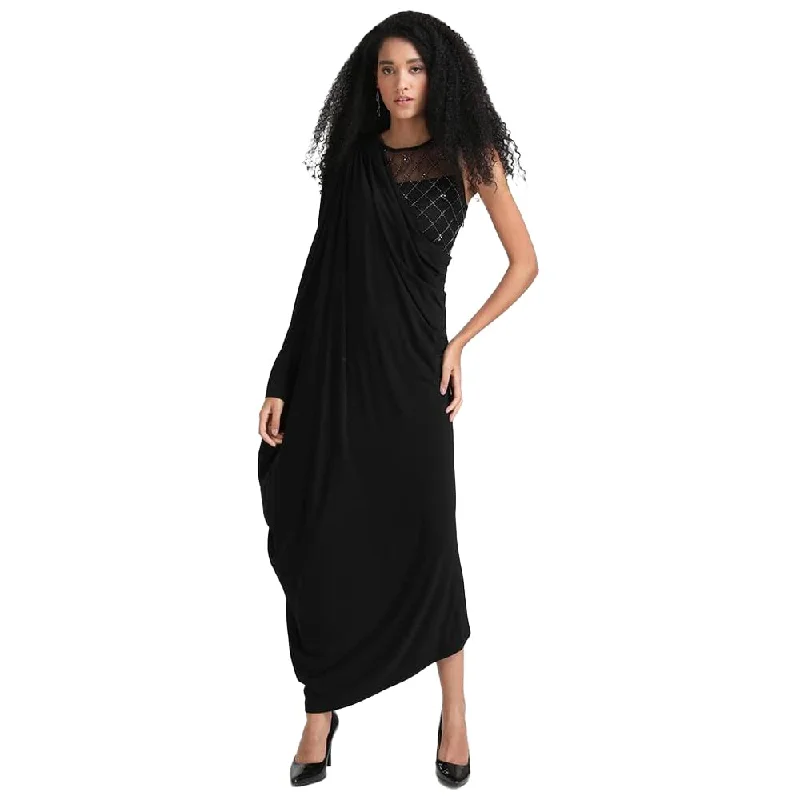 Best maxi dresses for petitesKazo Embellished Polyester Blend Round Neck Women's Maxi Dress (Black,Medium) Trendy maxi dresses under $50