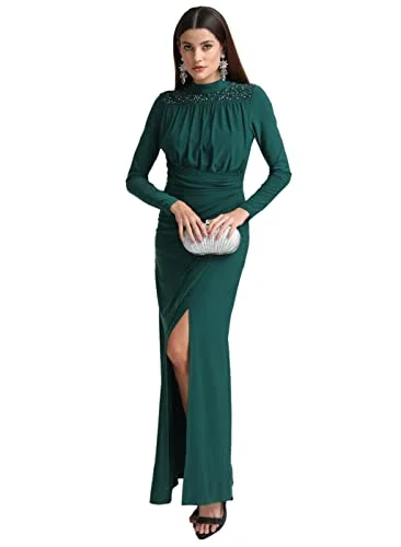 Clubbing maxi dressesKazo Women's Polyester Bodycon Maxi Casual Dress (124786EMGRNXS_Green Anniversary maxi dresses