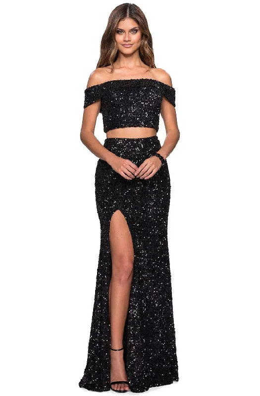 Urban Outfitters party dressesLa Femme - 27020 Two Piece Off-Shoulder Sequined Gown Boohoo party dresses