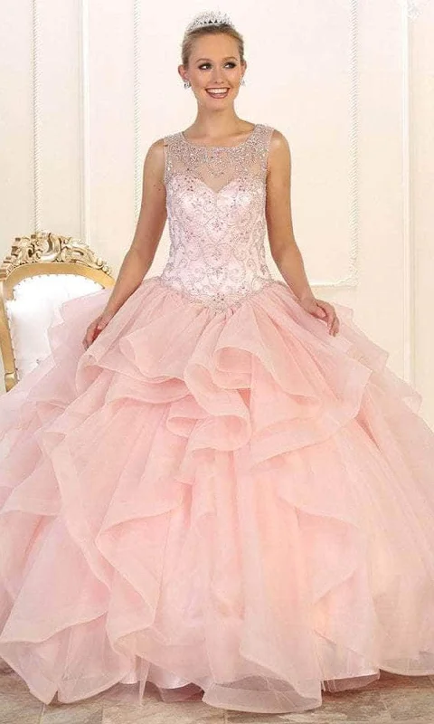 Satin party dressesMay Queen LK105 - Beaded Illusion Scoop Prom Ballgown Vintage party dresses