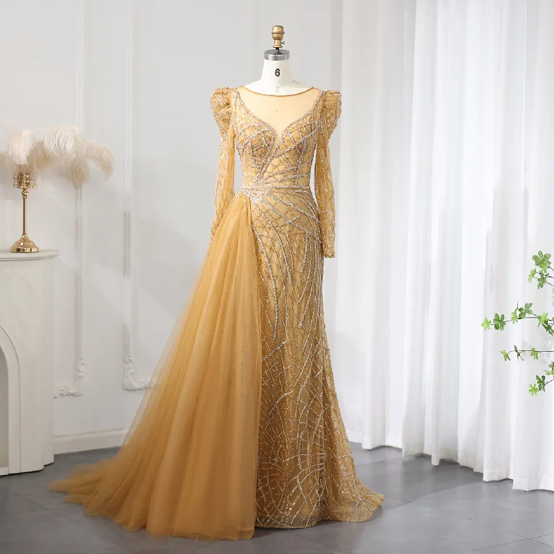 Corset party dressesLuxury Gold Mermaid Evening Dresses with Overskirt SS048 A-line party dresses