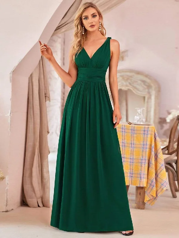 Spring maxi dressesSleeveless V-Neck Maxi Chiffon Bridesmaid Dress Winter maxi dresses