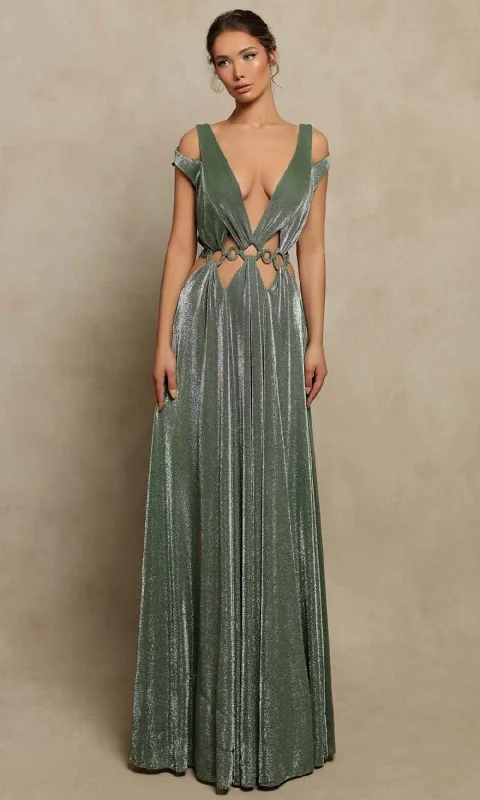 Chic maxi dressesTarik Ediz - 98074 Plunging Velvet Bangled Long Dress Boho maxi dresses